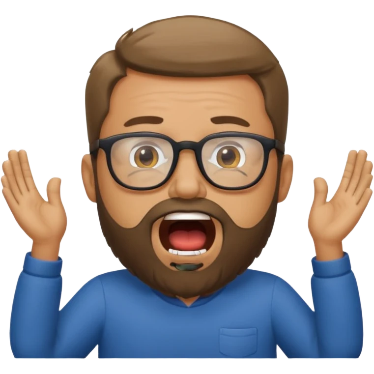 a guy with a beard, glasses and shouting : "FA, FA-TE INCOA" emoji