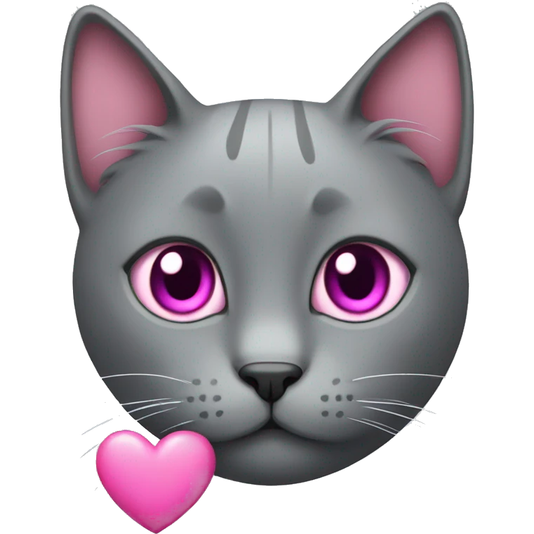 grey cat with a pink heart  emoji
