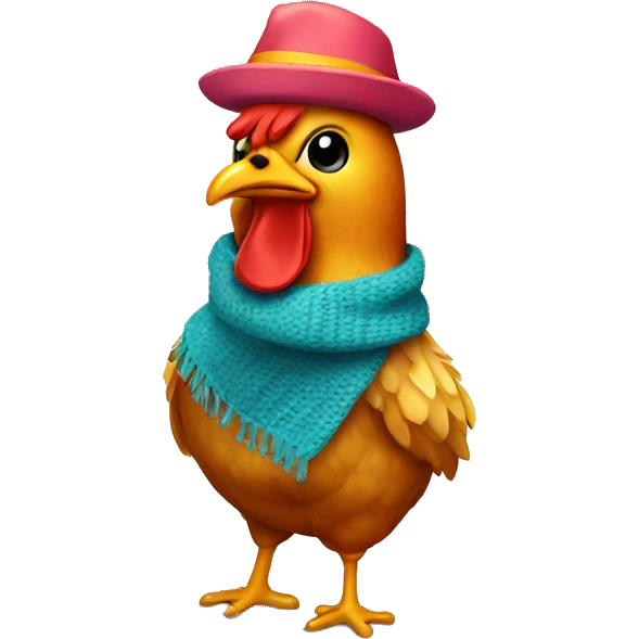 Colorful Chicken with scarf and hat emoji