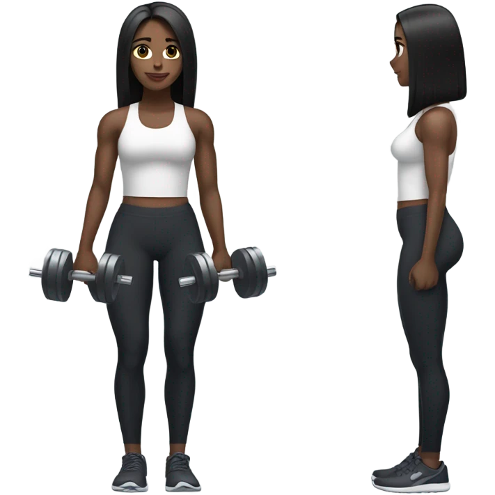 Pale girl with long legs black hair lifting weights emoji