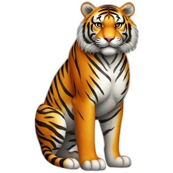 Tiger Full Body. Tiger color should be white, black and grey. Tiger is standing on the ball emoji