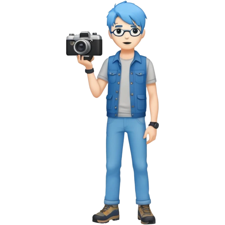 bluehair full body man with camera standing emoji