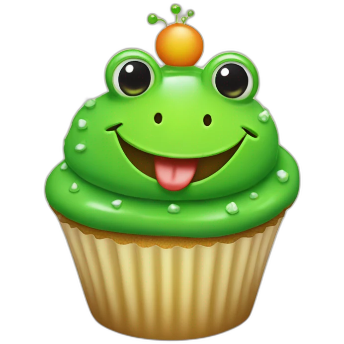 Happy bright green cupcake with a frog on top emoji