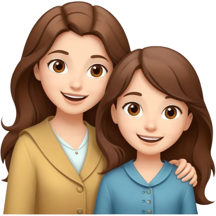  happy elegant beautiful girl flowy brown hair that is more valuable then corals and her sister excited to see to travel the world emoji