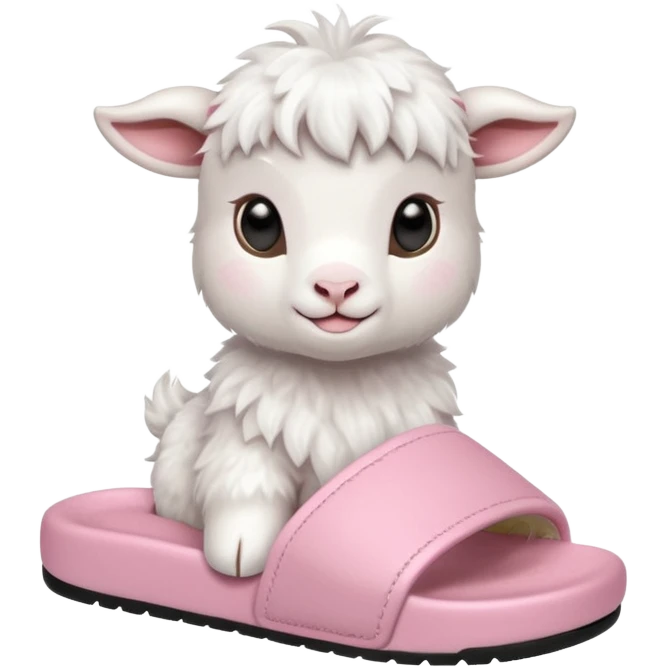 a baby goat emoji wearing pastel pink chunky slides emoji