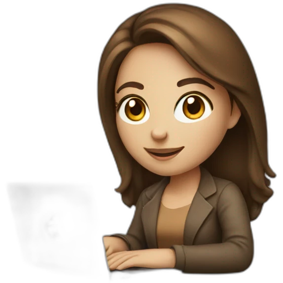 Beautifull programmer girl with brown hair working with MacBook emoji