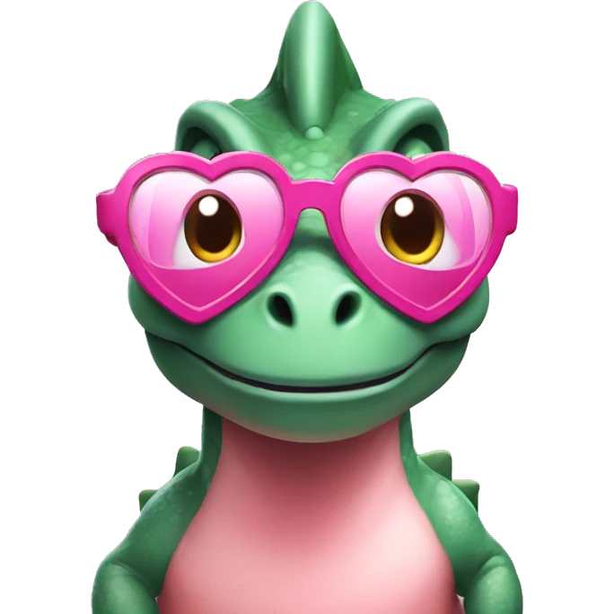 dinosaur wearing pink heart glasses emoji