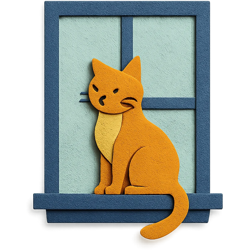 cat sitting on a windowsill in paper-craft style emoji