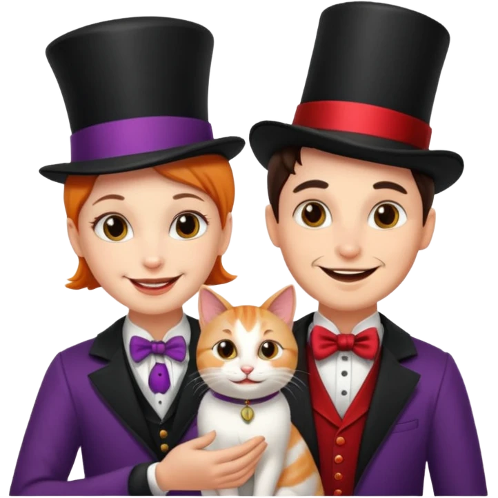 magician couple and their pet cat emoji
