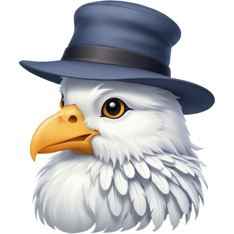 long haired white bird with hat emoji