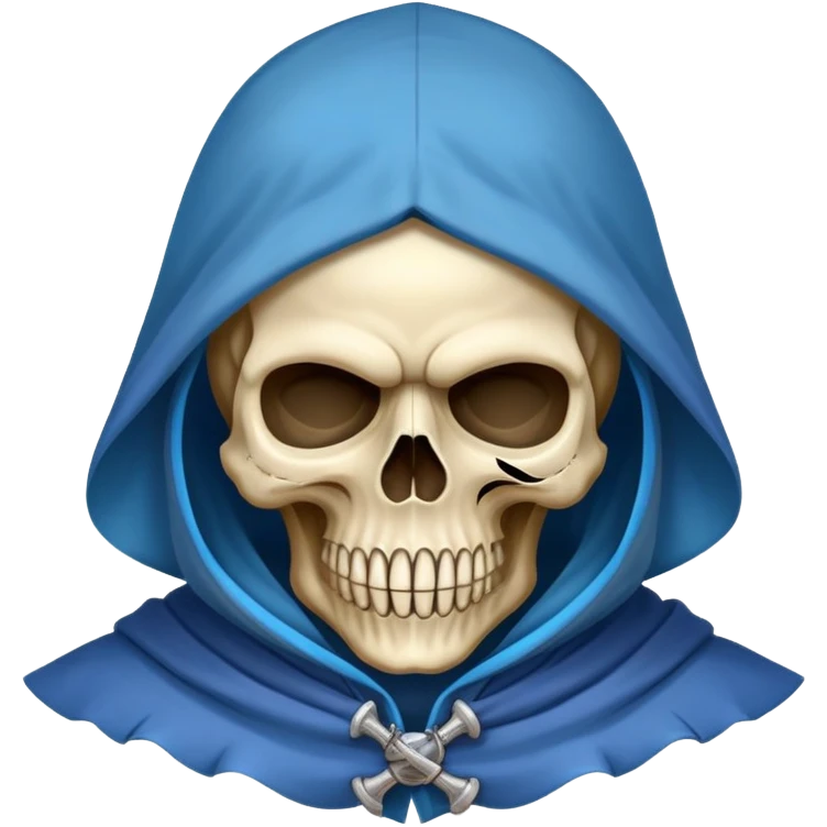 pirate skull wearing blue hood and cloak and mask emoji