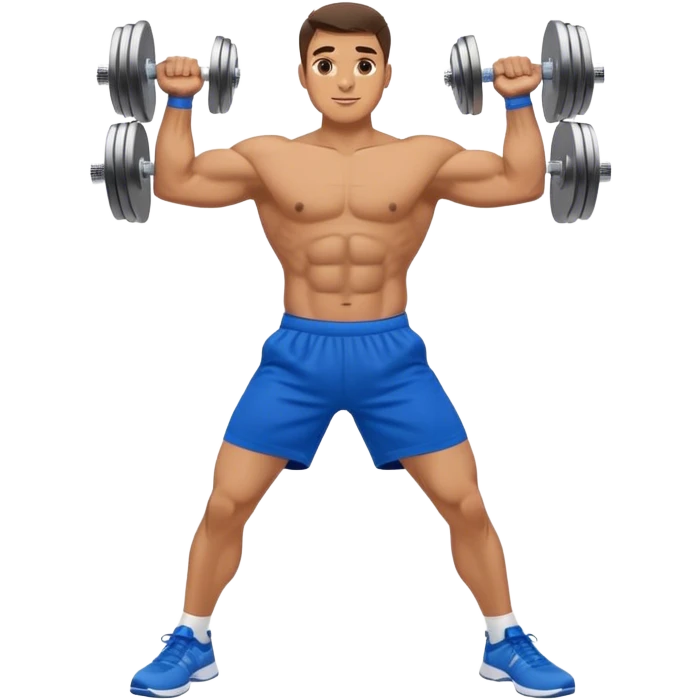 man with blue shorts doing side-lateral raise (T pose) with light dumbbells emoji