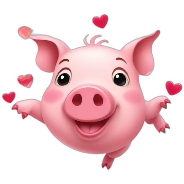 Happy pig and flying hearts emoji