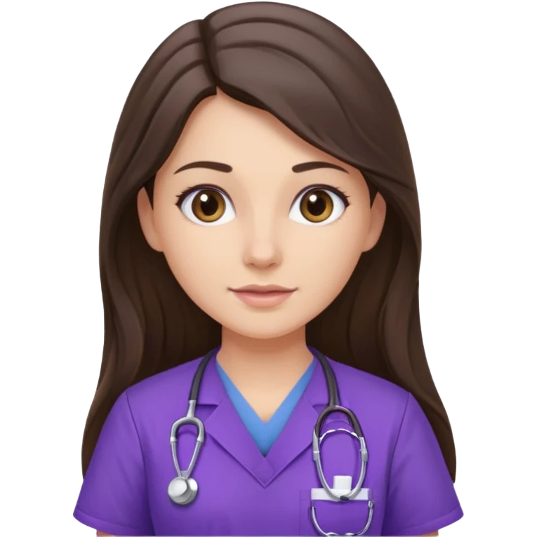 pretty brunette nurse with long hair in purple scrubs emoji