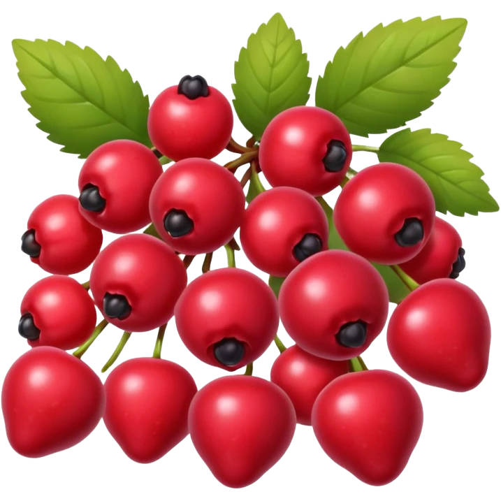 fruits rouges, mixed red berries, glossy and fresh, small cluster, 3D clean style, transparent background, optimized for emoji size emoji