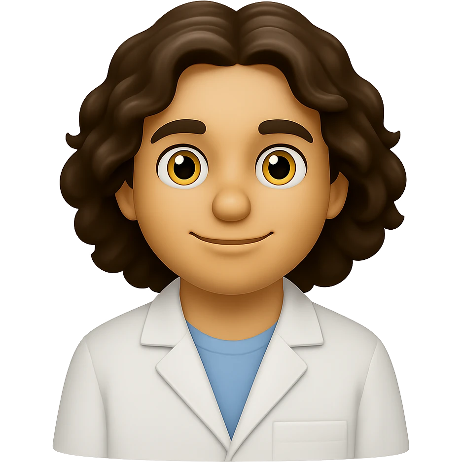 Create an image of an Argentine student wearing a white lab coat, with a friendly expression, in the style of 3D emoji. The background should be transparent. No text included. emoji