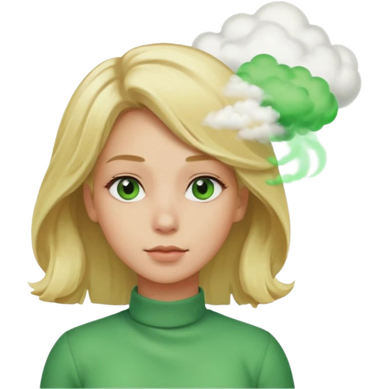 A sideways woman with blonde hair farting green gas emoji