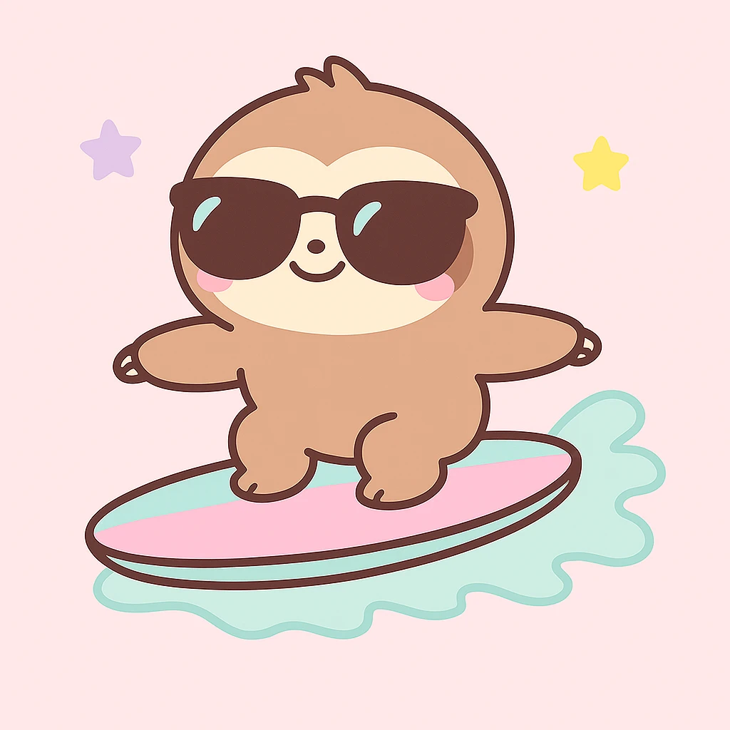 Add sunglasses to the sloth while surfing in kawaii style. emoji