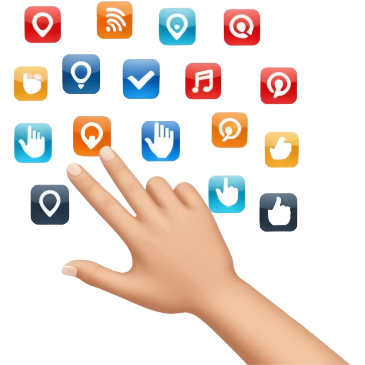 hand cursor pointing at a grid of app icons emoji