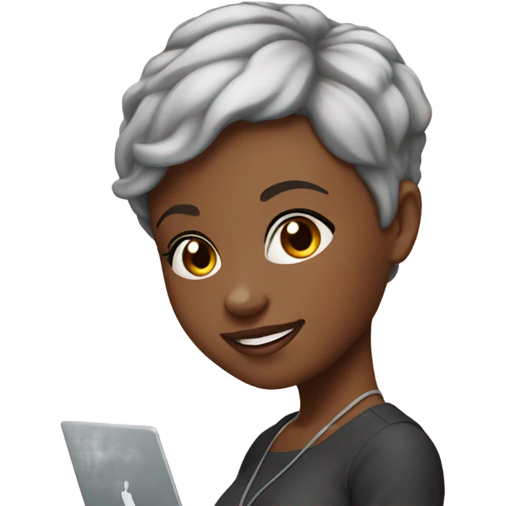 pretty african american girl with pixie cut with laptop emoji