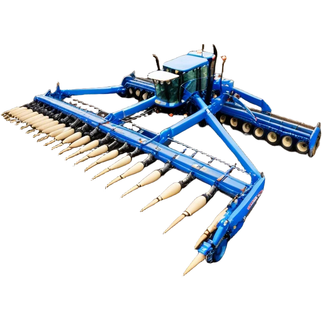 Bourgault 3420 Paralink Hoe Drill (2022) – Cinematic-realistic Bourgault 3420 Paralink Hoe Drill, its massive blue frame stretching across the vast fields. The powerful machine plants seeds with pinpoint accuracy as the sun rises over the horizon, golden dust swirling in the crisp morning air. emoji