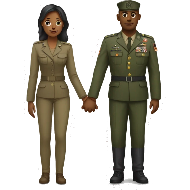 woman with military man holding hands emoji