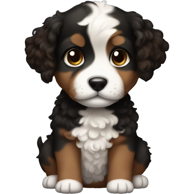 Puppy with curly black and brown fur and white chest emoji