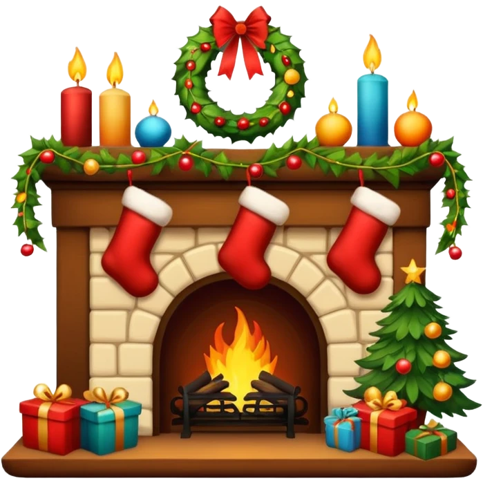 Cozy Christmas fireplace with decorations emoji