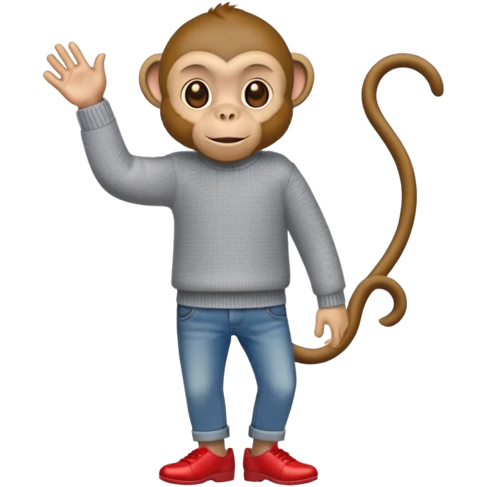 Monkey with gray sweater jeans and red shoes emoji