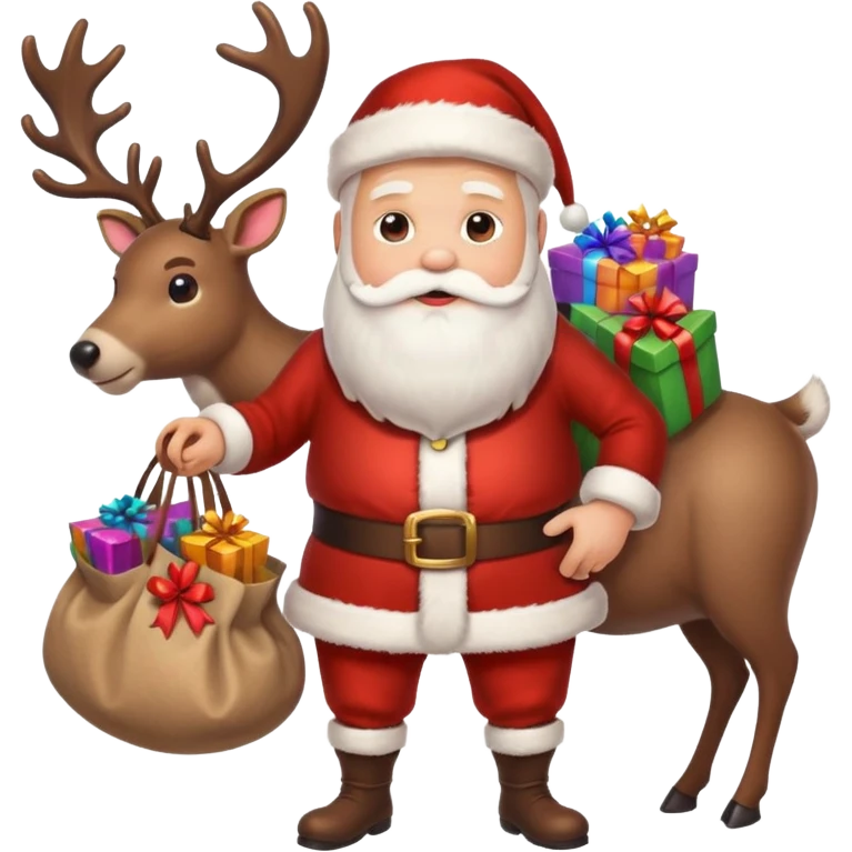 Santa clause with gifts and reindeer  emoji