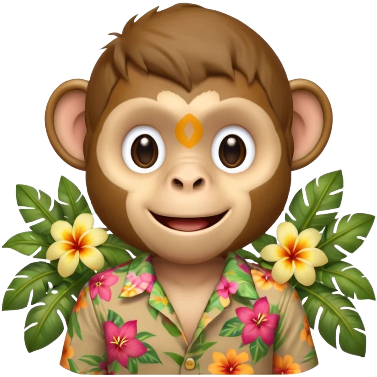 Monkey – cheeky grin, wearing floral aloha shirt. emoji
