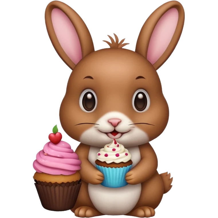 brown Rabbit with cupcake emoji