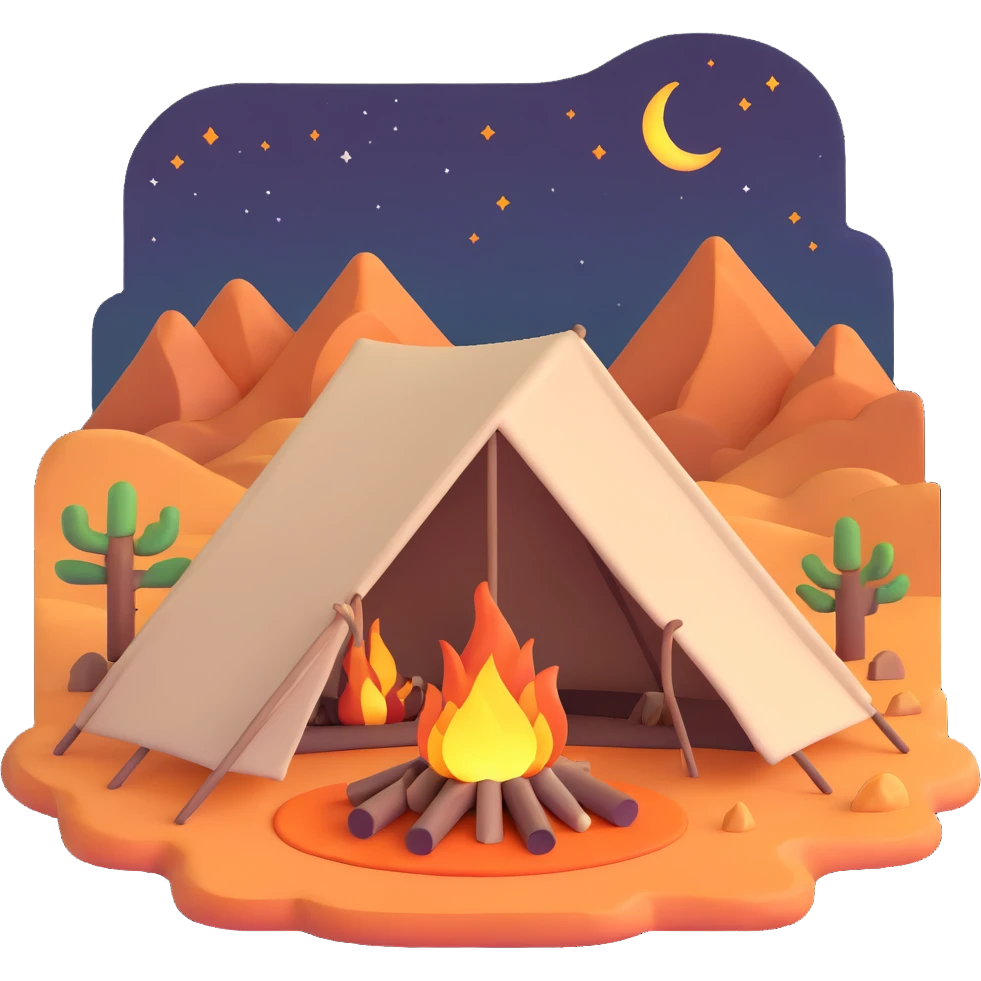 desert tent with campfire at night emoji