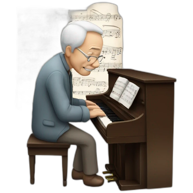 piano played by an old man tinking about sheet music in his head emoji
