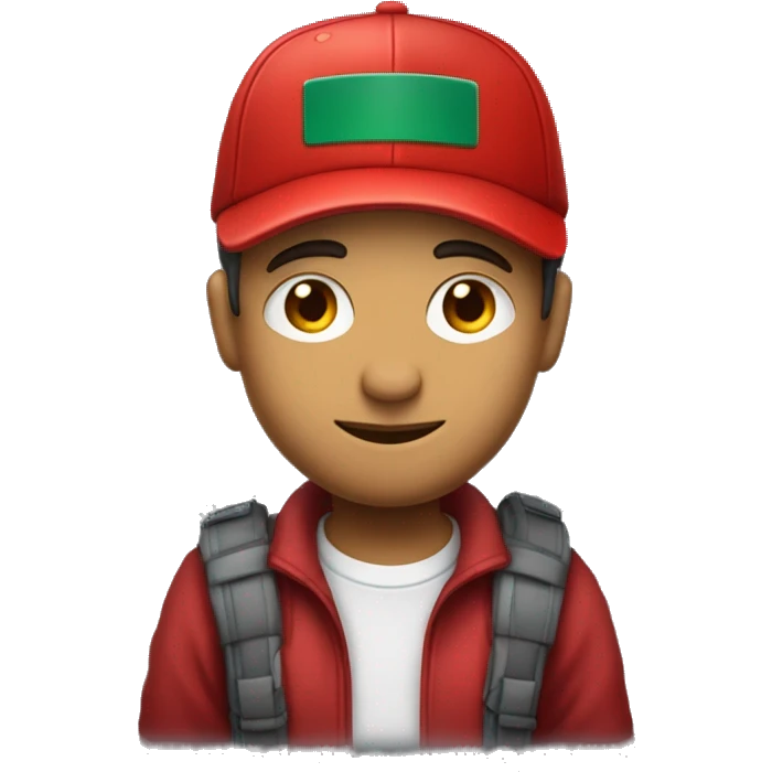 Un hmbre con barriga grandey nariz grande también con remera rojo y gorra de color rojo  emoji