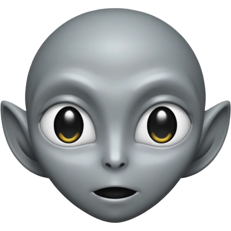 Grey alien head, almond eyes completely black, eyes fully black, no white, slanted, pale grey skin, cartoon emoji, no background

 emoji