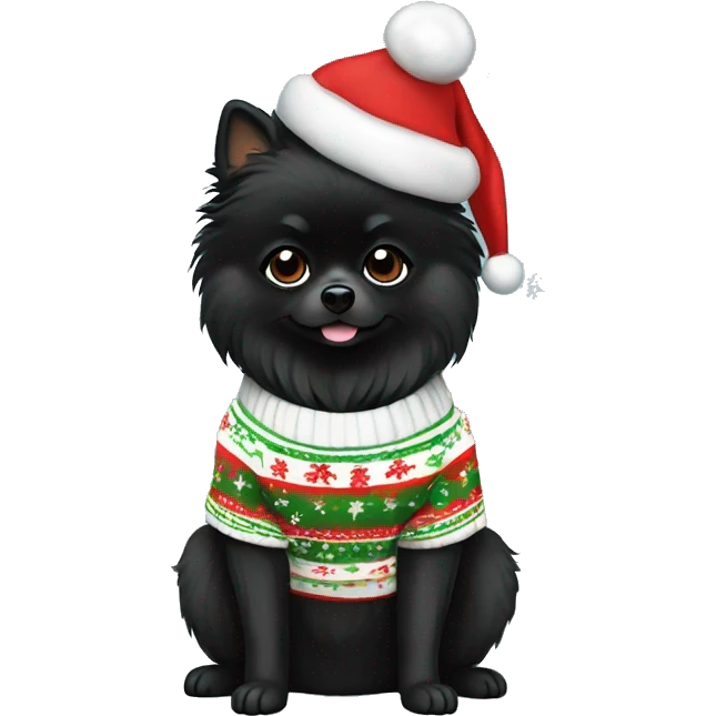 Black Pomeranian dog with christmas Sweatshirt  emoji