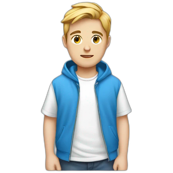 Programmer white Boy in blue hoodie and a white shirt under emoji