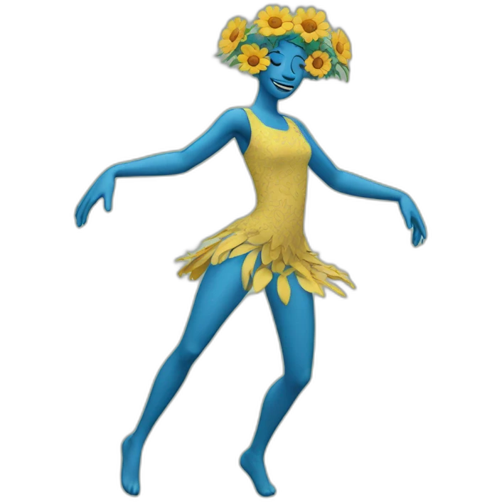 flower head blue body two arms two legs dancing emoji
