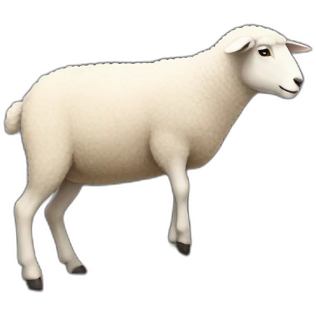 A sheep climbing a rock like a human emoji