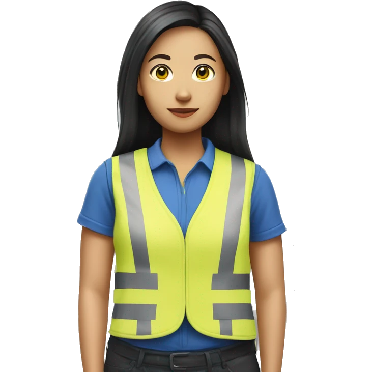 Ikea coworker asian woman blue stripes t-shirt and yellow security vest emoji