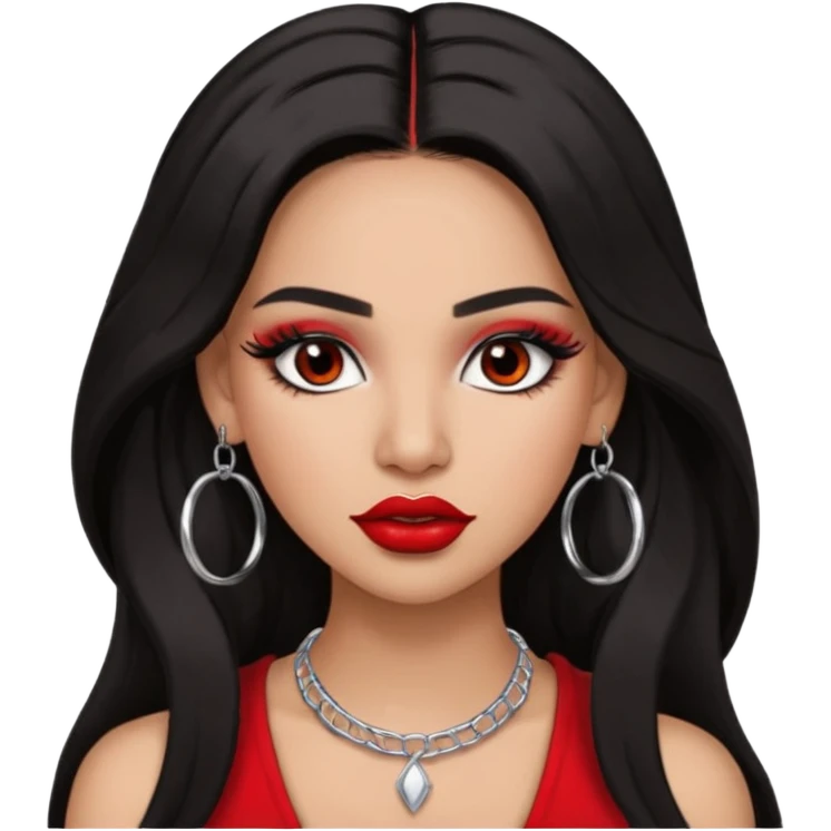 Latina makyaj olsun, düz fiyatlar, halka küpeler büyük gümüş renginde olsun, kolye taksın gümüş renginde. Günümğzdeki latina girl ler gibi olsun saçı uzun olsun. crop olmasın baddy giyisin. makyaj bol olsun, dudak kalemi dudağını dolgun yapsın, kirpiği olsun, saçı kaparık olmasın emoji