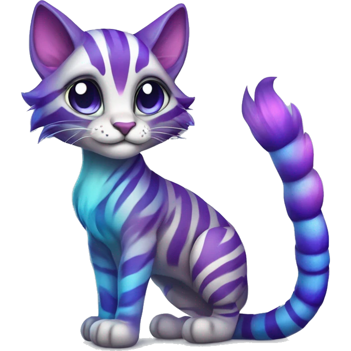 Colorful vernid fantasy creature LiLaiRa Kamirah Falvie whiskers paws full body purple blue gradient stripes braided tail feline emoji