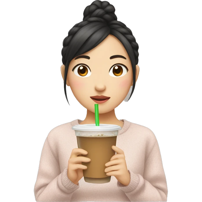 Asian girl wear sweater and have a boba emoji