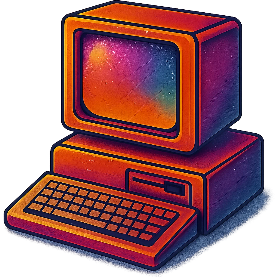 A vintage desktop computer with monitor and keyboard emoji