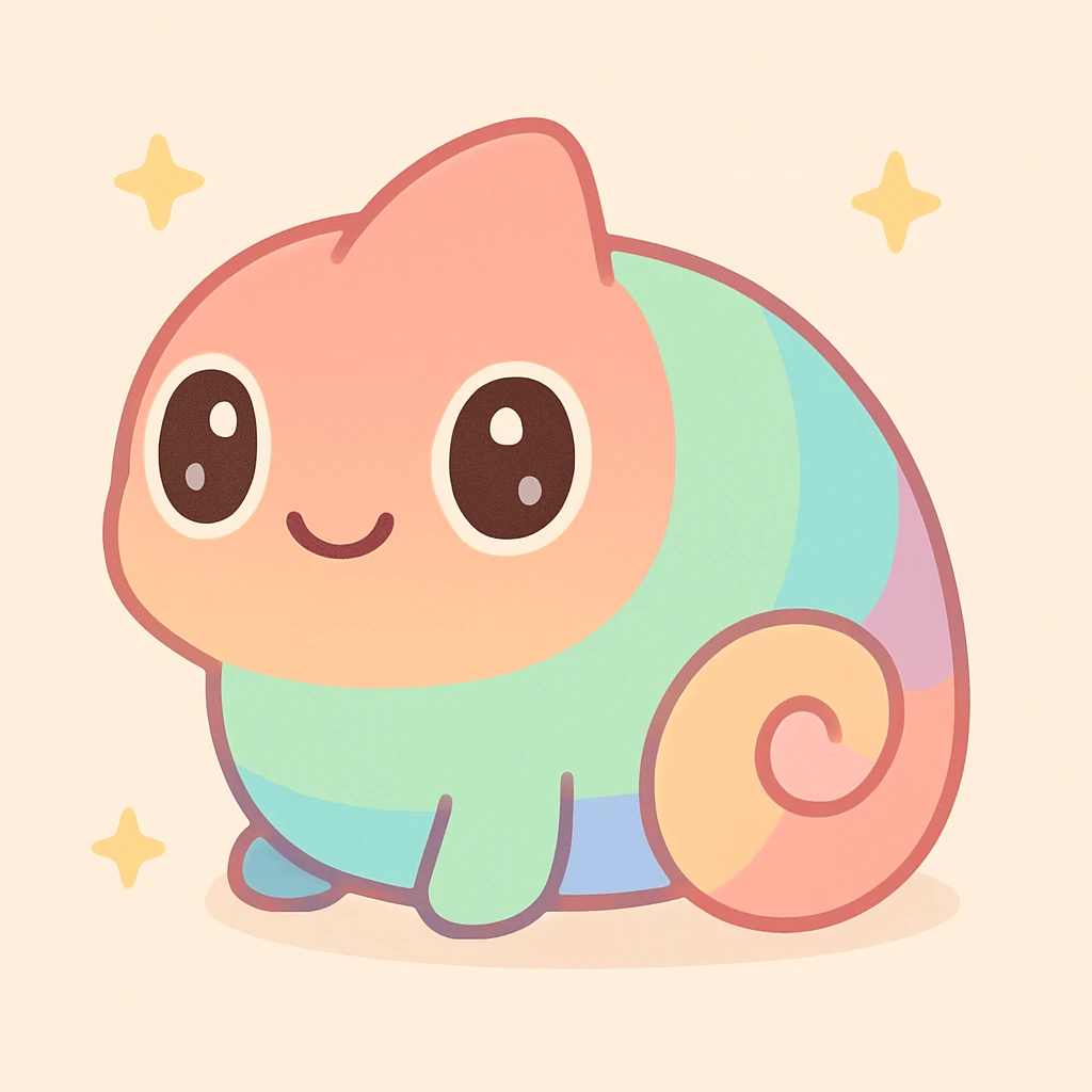 rainbow chameleon, cute and round, minimal details emoji