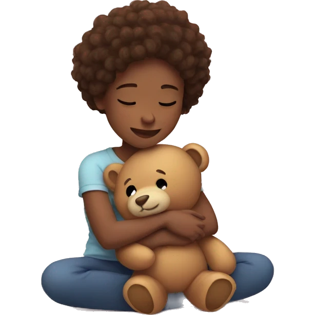 Girl cuddling her teddy emoji