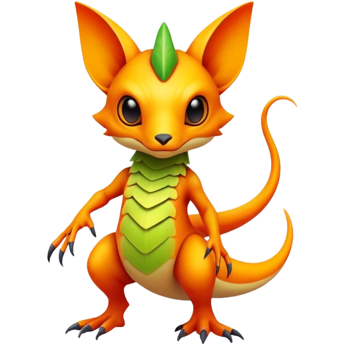Exotic futuristic lush warm-colored Fakémon-creature (full body) emoji