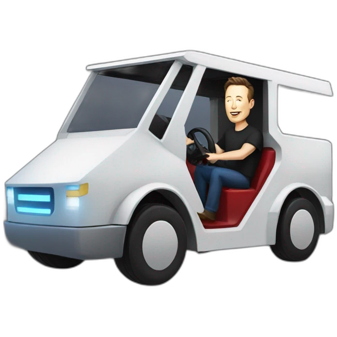 Elon musk riding in a Tesla cyber truck  emoji