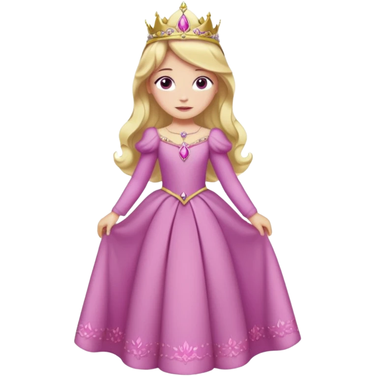 Princesa aurora Disney com vestido rosa escuro de manga comprida rosa claro com tiara pequena e dourada de corpo inteiro com olhos lilás emoji